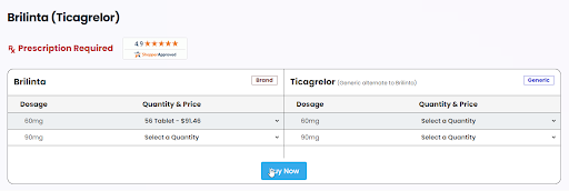 Choose Brilinta dosage and quantity