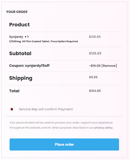 Place Synjardy order with coupon